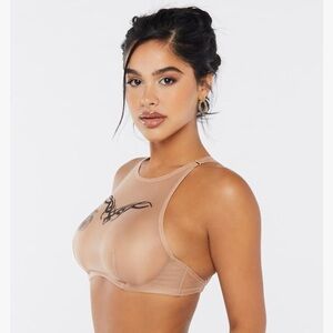 Savage X Fenty Womens Tattooed Tricot High-Neck Bra size 36DDD